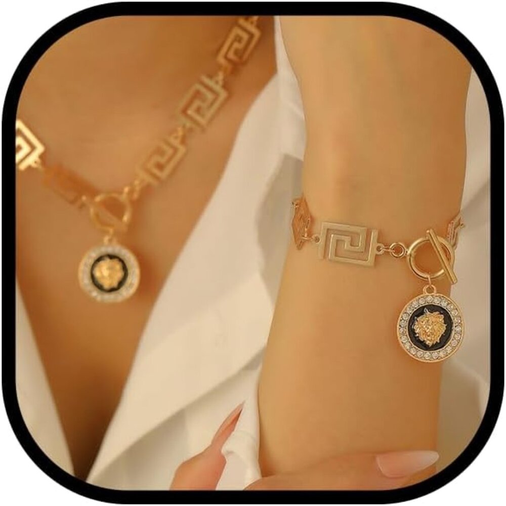 Gold Necklace Set For Women, 14k Gold-Plated Necklaces Bracelet And Earrings Wit